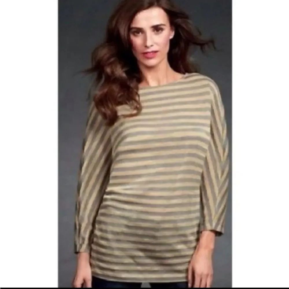 CAbi Striped Gray Polish Long Sleeve Blouse #957 size XS